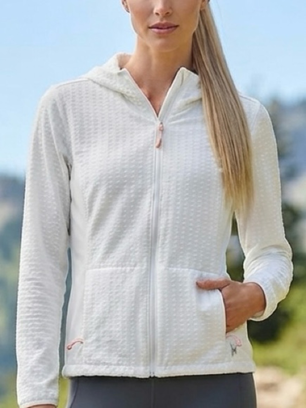 Spyder Active White Textured Zip Hoodie